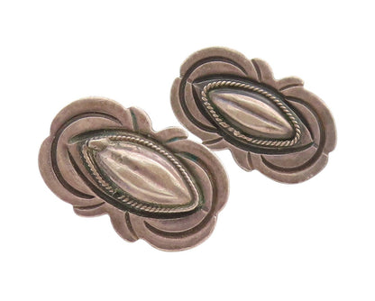 925 Sterling Silver Vintage Earrings Antique Etched Coffee Bean Design  EG13686
