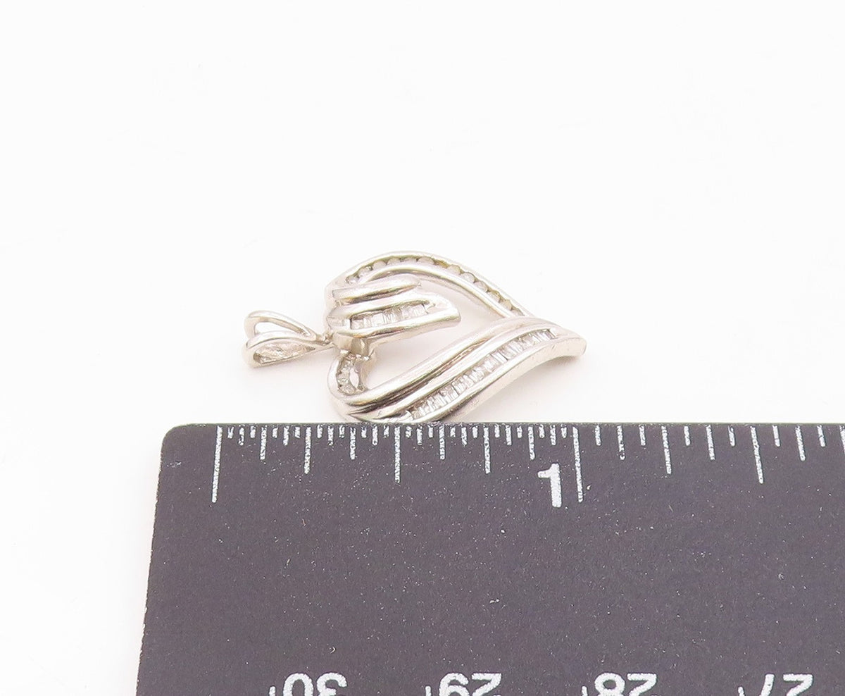 925 Sterling Silver  Vintage Genuine Diamonds Open Love Heart Pendant  PT17620