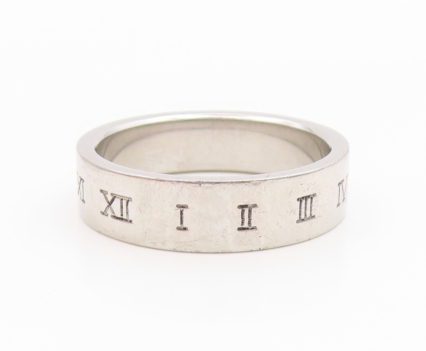 925 Sterling Silver Vintage Ring Engraved Roman Numerals Band  Sz 10  RG35816