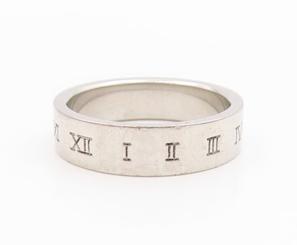 925 Sterling Silver Vintage Ring Engraved Roman Numerals Band  Sz 10  RG35816