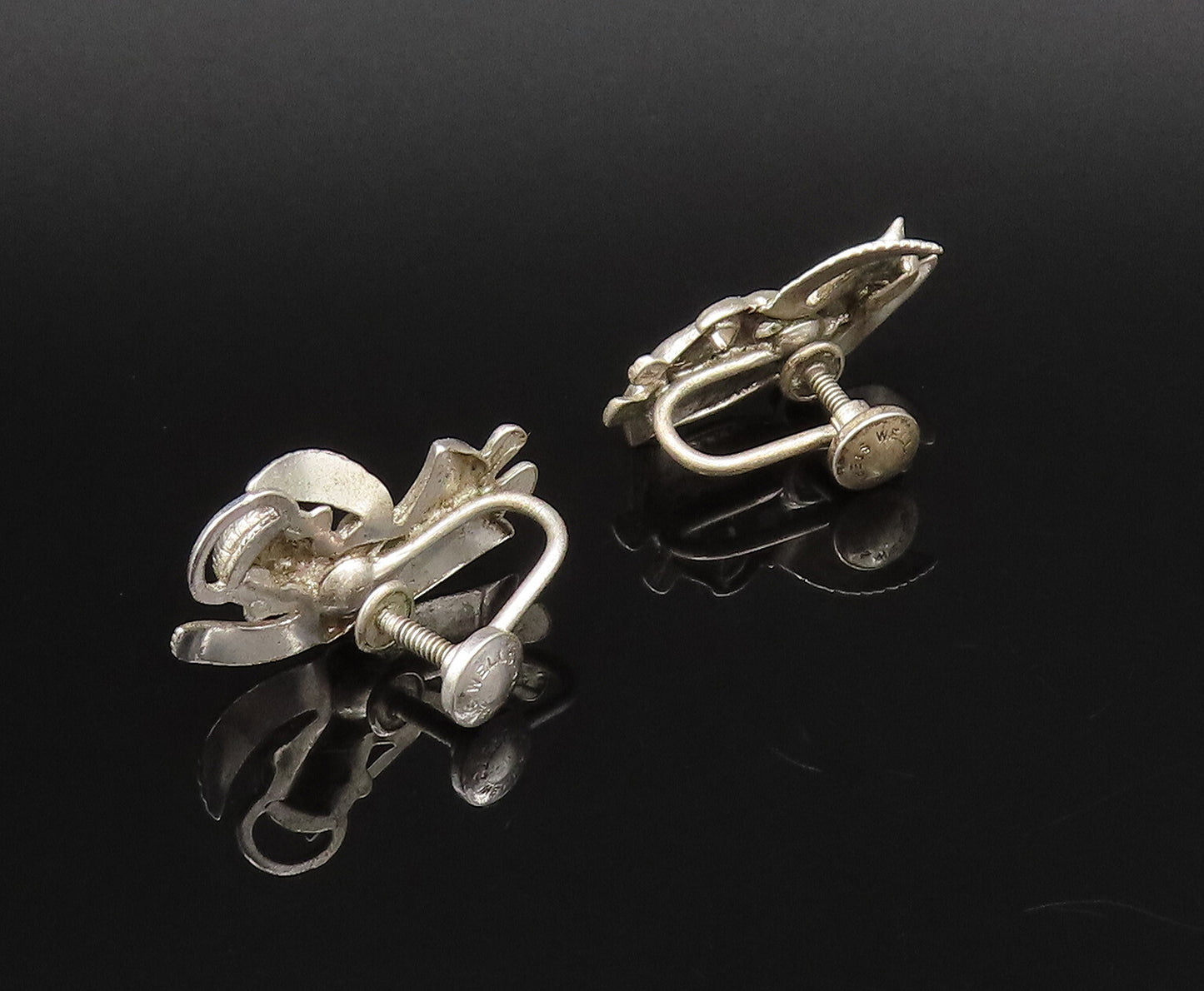 925 Sterling Silver Vintage Praying Angel Evil Devil Screw Back Earrings EG12160