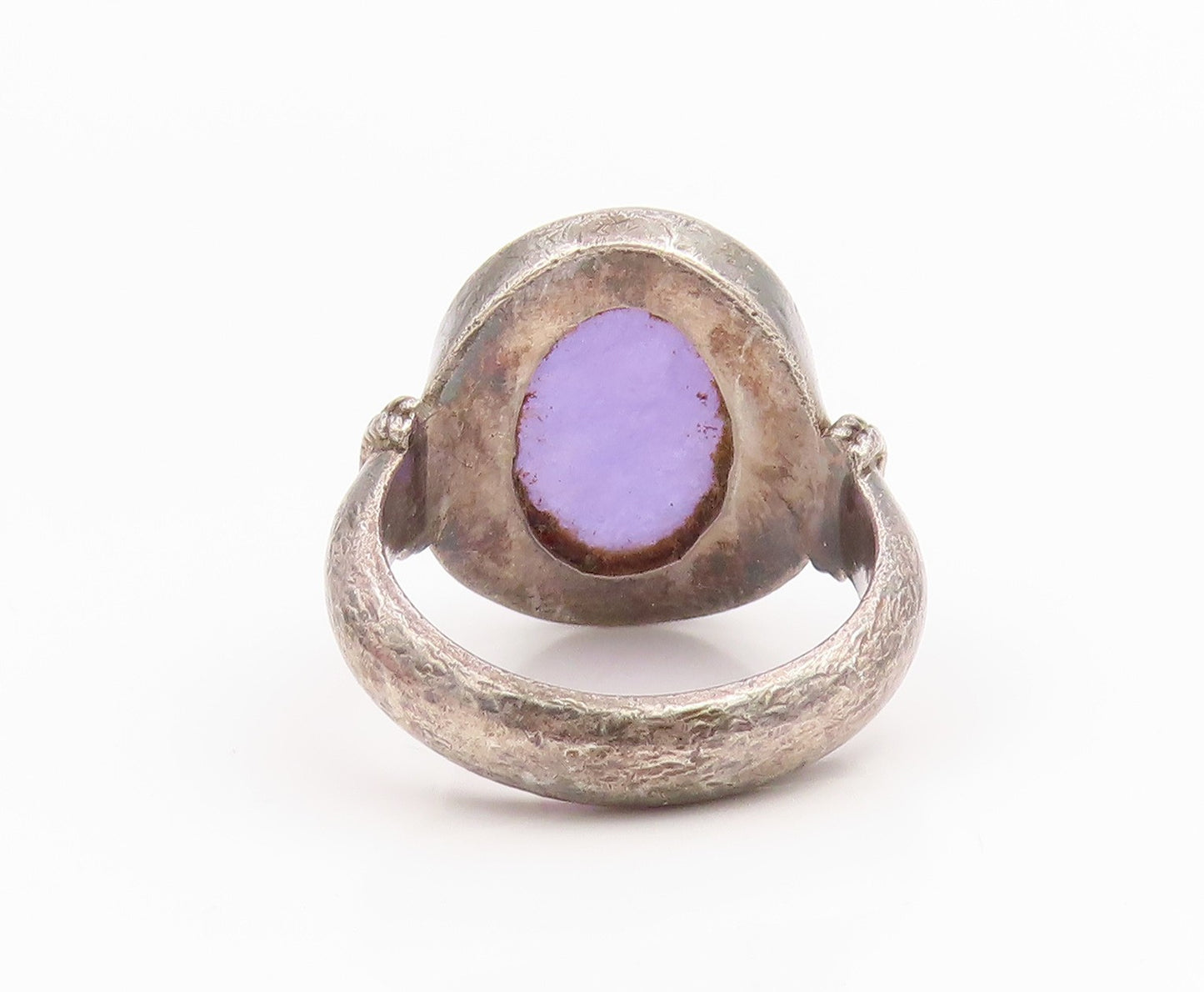925 Sterling Silver Vintage Ring Cabochon Amethyst Statement Band Sz 6.5 RG35357