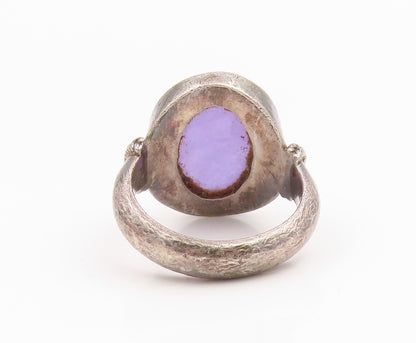 925 Sterling Silver Vintage Ring Cabochon Amethyst Statement Band Sz 6.5 RG35357
