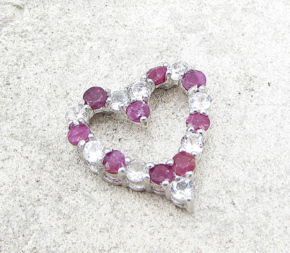 925 Sterling Silver  Ruby & Topaz Love Heart Slider Pendant  PT1149