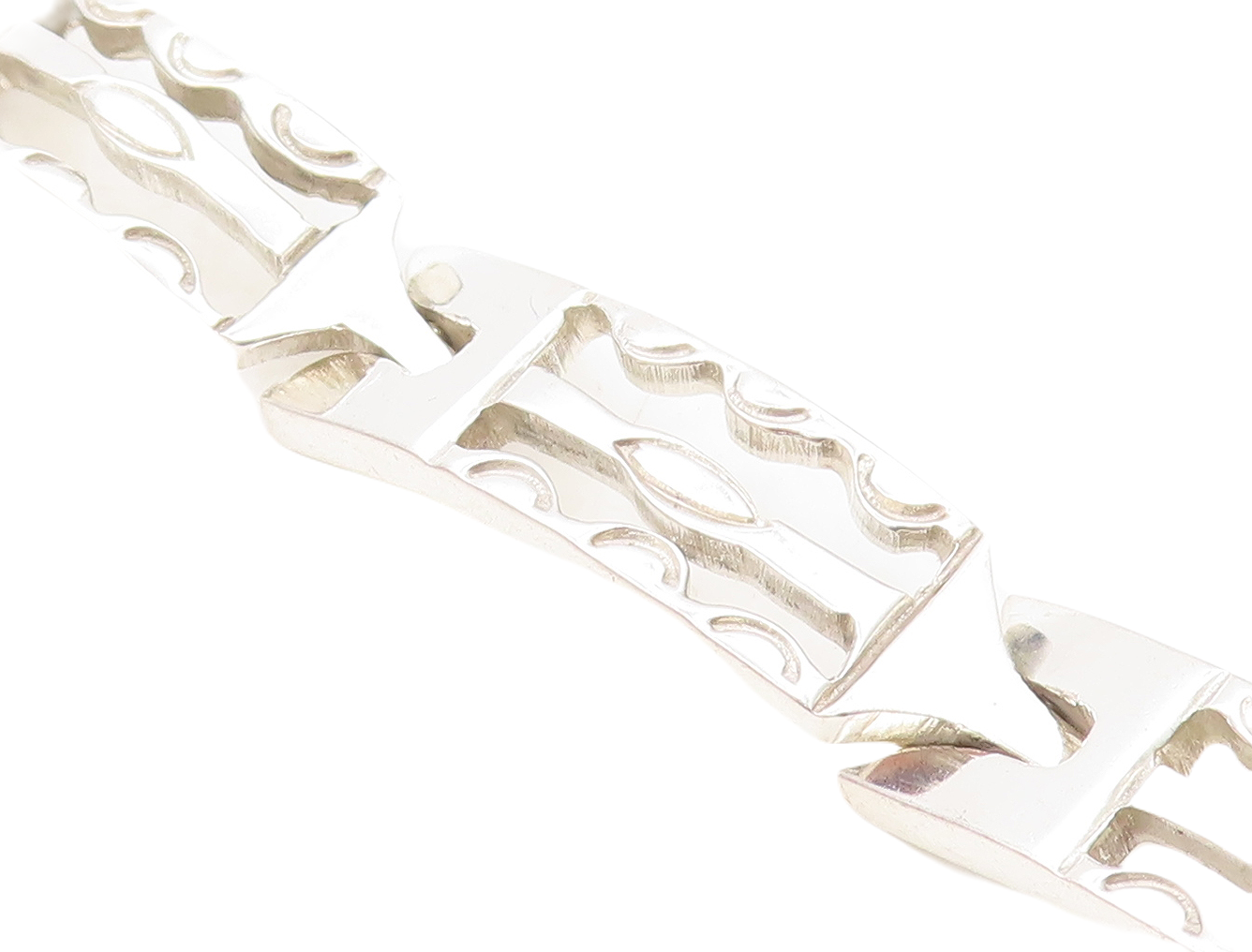 MEXICO 925 Sterling Silver  Vintage Shiny Bar Hinge Link Chain Bracelet BT2936