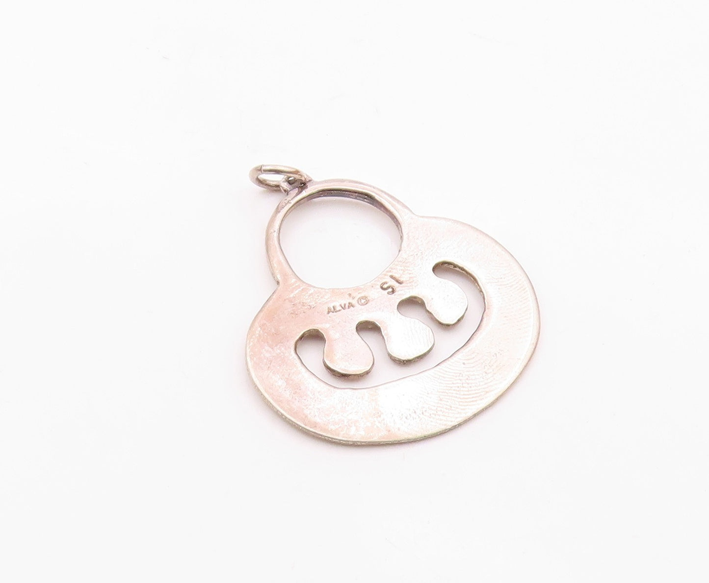 ALVA 925 Sterling Silver  Vintage Smooth Cutout Design Drop Pendant  PT9591