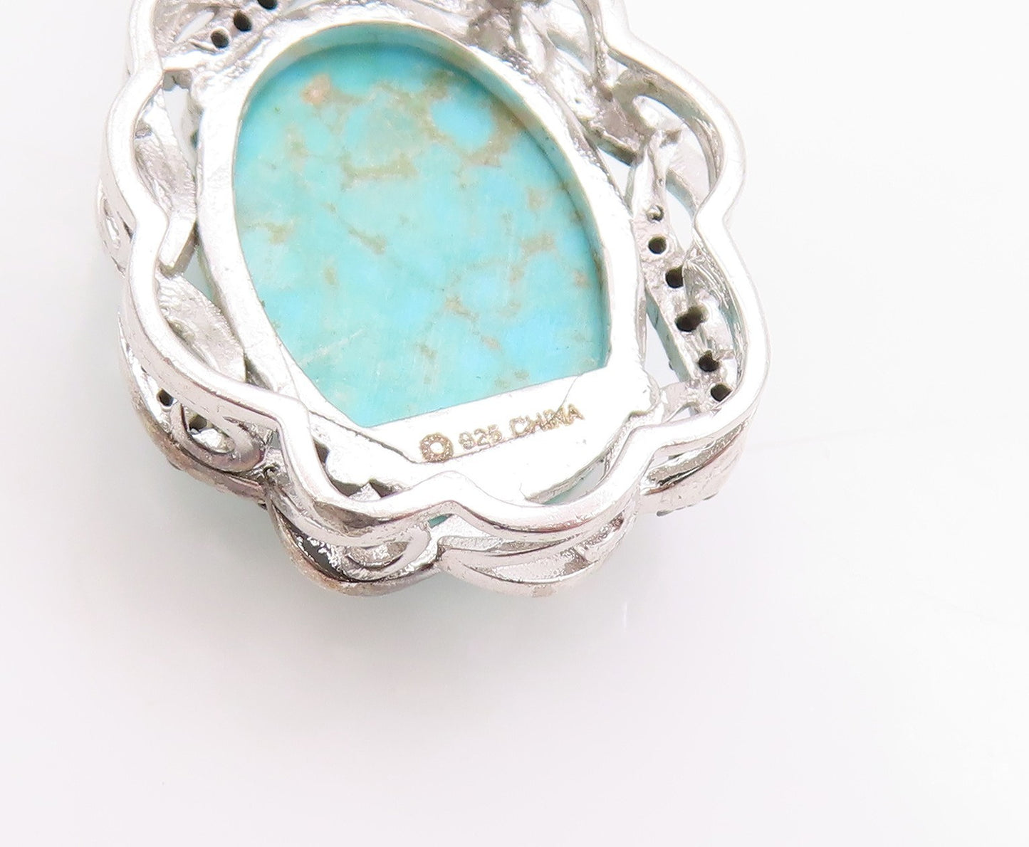 925 Sterling Silver Vintage Pendant Turquoise & Spinel Twisted Edges  PT24862