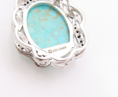 925 Sterling Silver Vintage Pendant Turquoise & Spinel Twisted Edges  PT24862