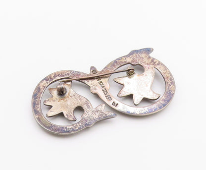 MMA 925 Silver  Vintage Dark Tone Floral Leaf Swirl Vine Brooch Pin  BP9335