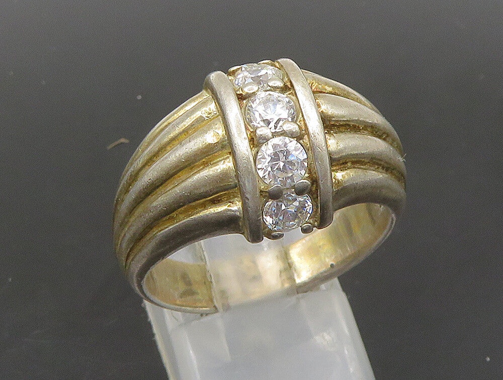 925 Sterling Silver  Vintage Cubic Zirconia Fluted Band Ring Sz 9.5  RG23841