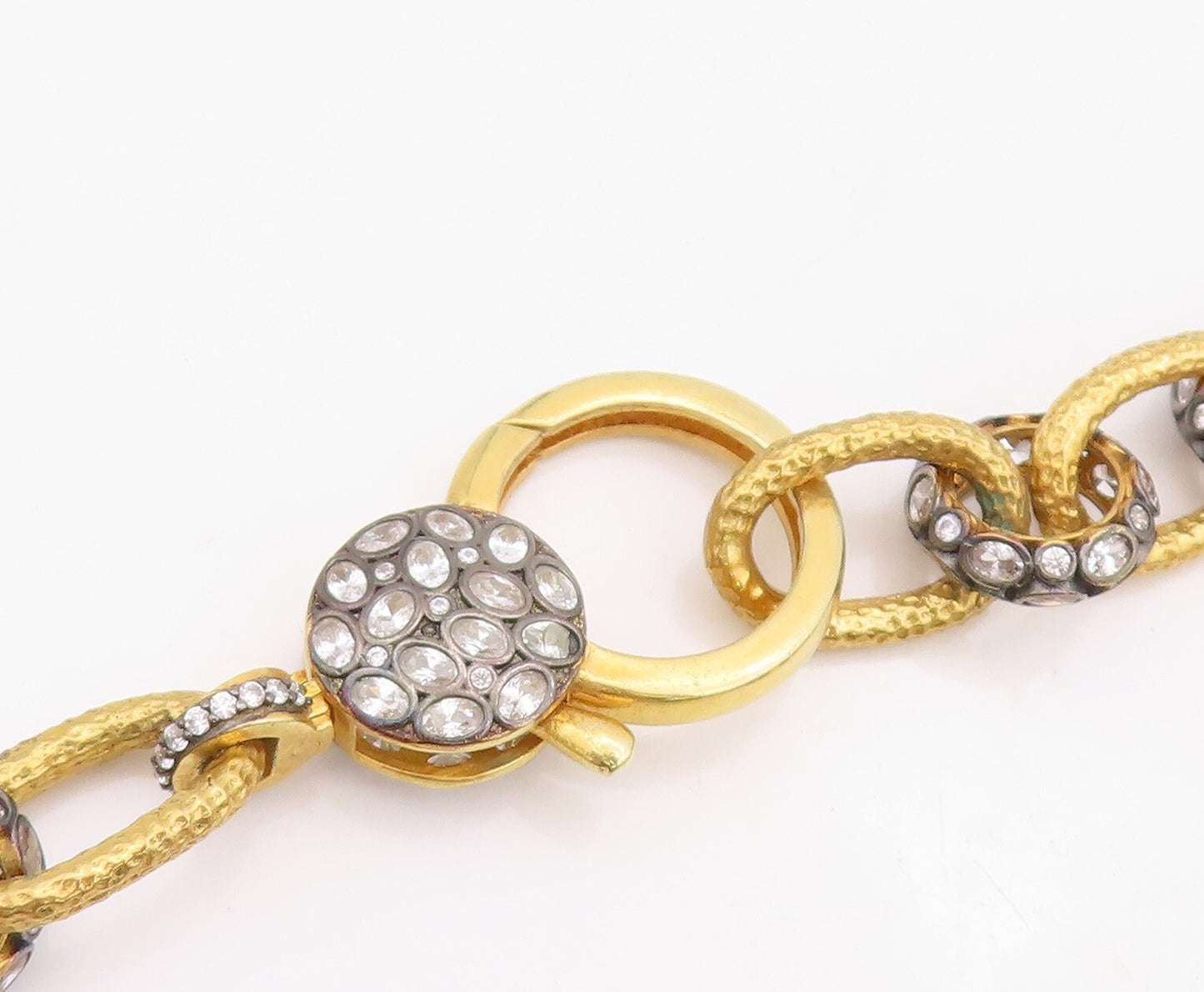 925 Sterling Silver Vintage Necklace Gold Plated Topaz Linked Rings  NE4326