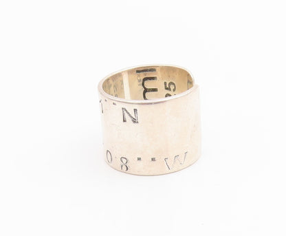 925 Sterling Silver Vintage Ring Latitude & Longitude Cuff Band Sz 10.5 RG33910