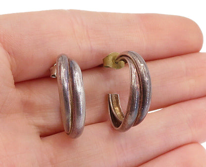925 Sterling Silver  Vintage Petite Dark Tone Double Hoop Earrings  EG2650