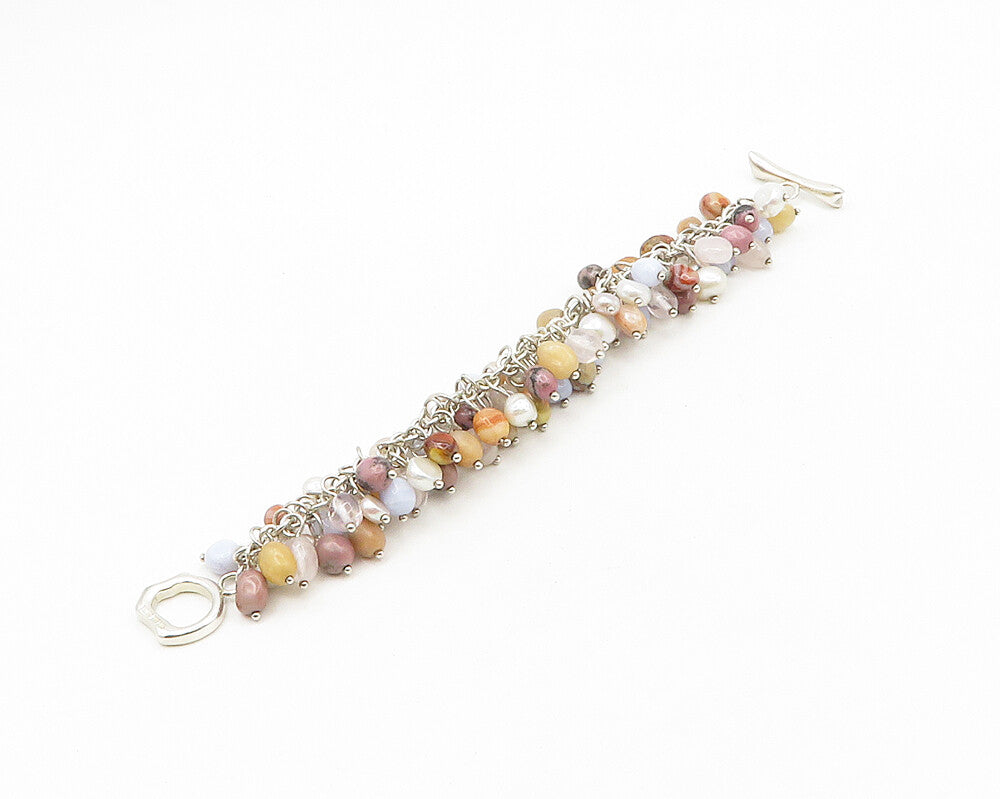 WHITNEY KELLY 925 Silver Vintage Pearls & Multi Stone Beaded Bracelet BT7805