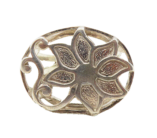 925 Sterling Silver  Vintage Shiny Single Flower Motif Band Ring Sz 7  RG9236