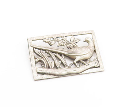 925 Sterling Silver  Vintage Long Tailed Bird Floral Motif Brooch Pin  BP6267