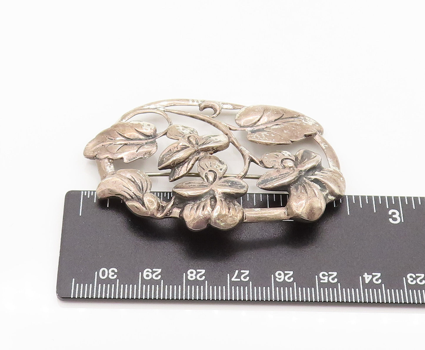 DANECRAFT 925 Silver  Vintage Fashion Flower Cutout Oval Brooch Pin  BP10176
