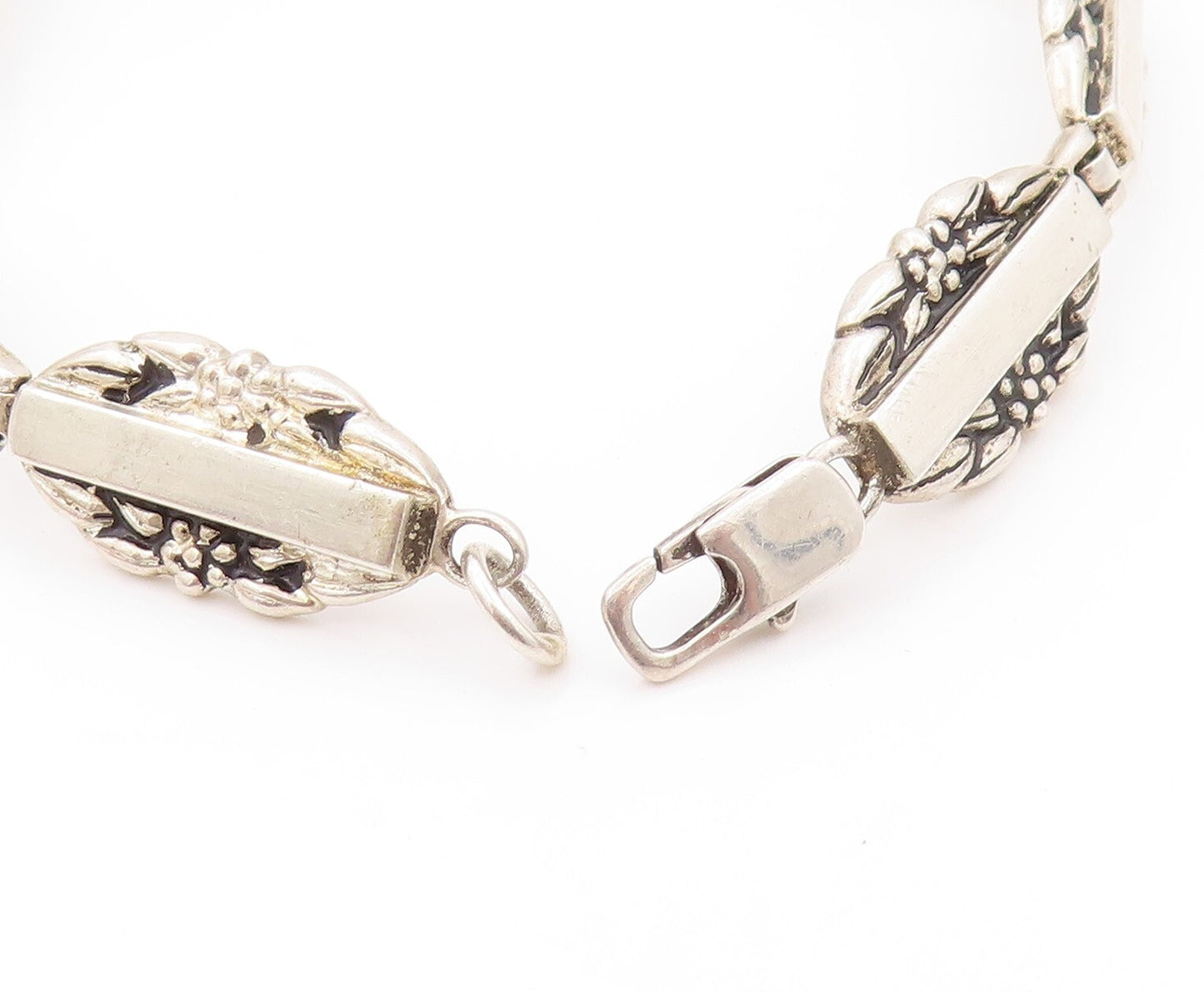 925 Sterling Silver Vintage Bracelet Slab & Floral Carved Hinged Band  BT11141
