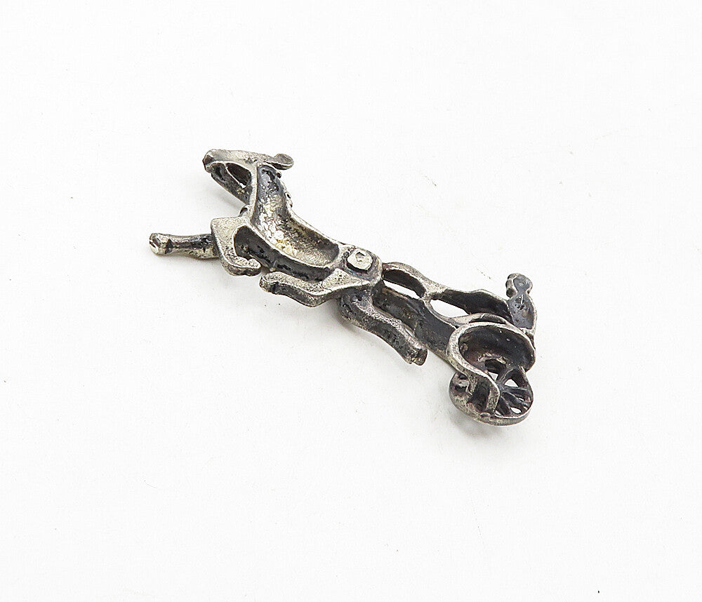 925 Sterling Silver  Vintage Dark Tone 2 Wheeled Horse Carriage Trinket TR1491