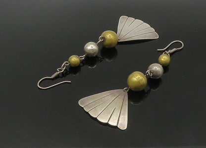 MEXICO 925 Silver  Vintage Shiny Two Tone Fan Style Dangle Earrings  EG11157