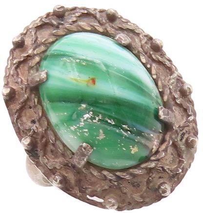 925 Sterling Silver Vintage Ring Wave Carved Oval Malachite  Sz 8.5  RG28828