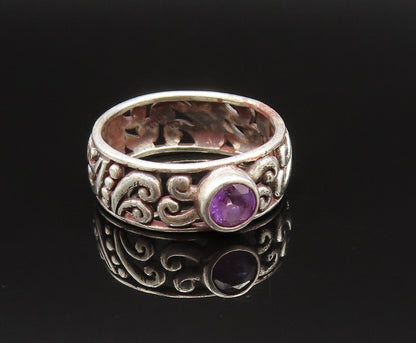 925 Sterling Silver  Vintage Scroll Swirl Amethyst Band Ring Sz 8  RG25510