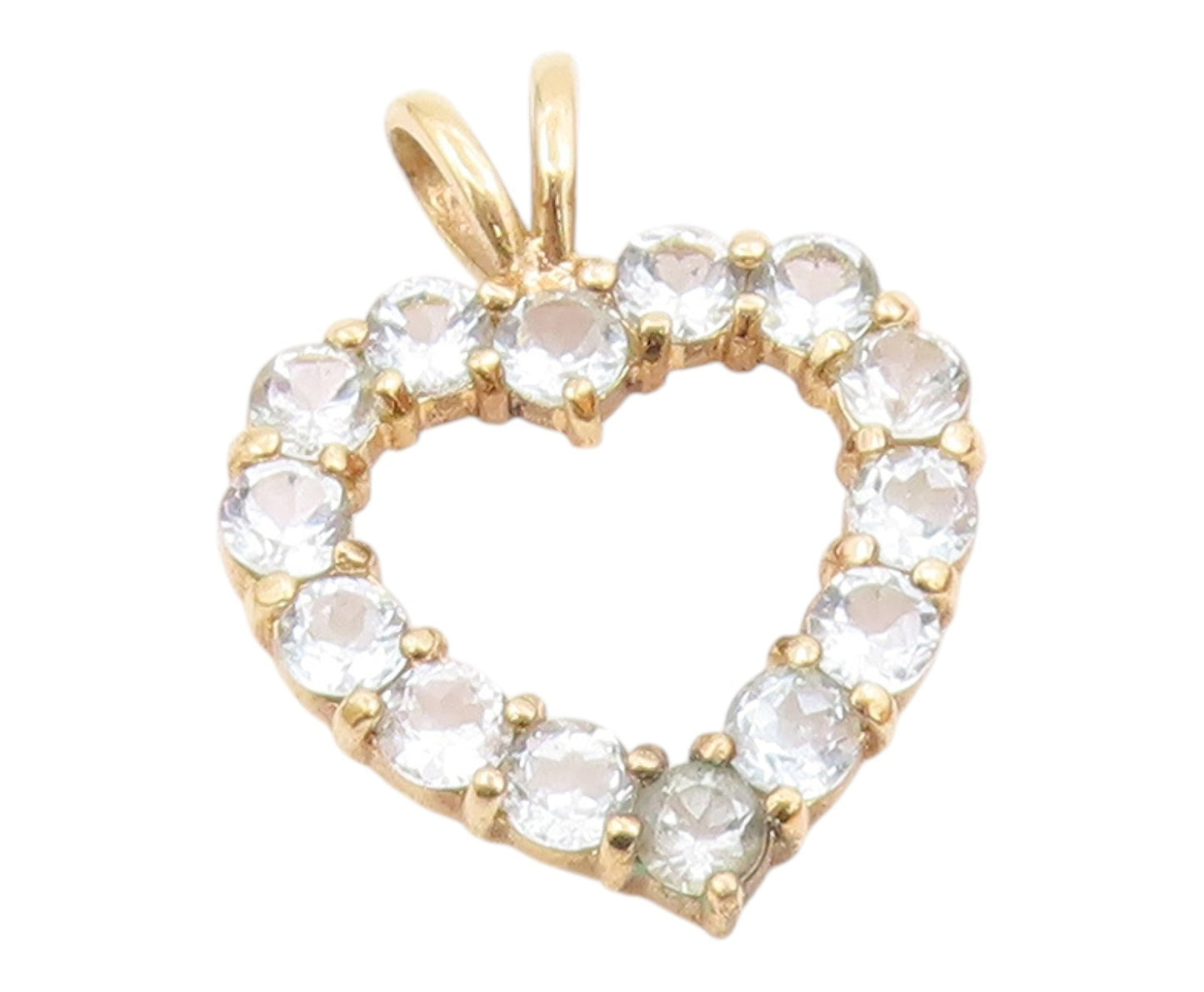 925 Silver  Vintage Blue Topaz Gold Plated Open Love Heart Pendant  PT18417