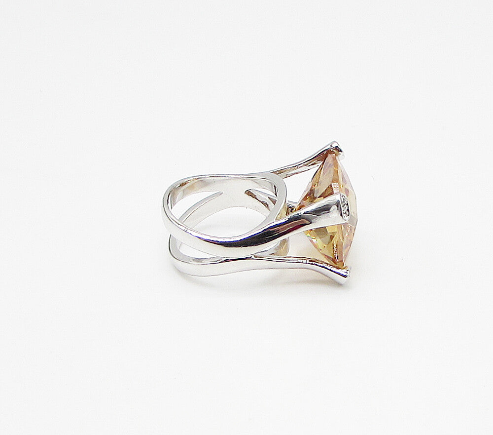 925 Sterling Silver  Citrine & White Cubic Zirconia Cocktail Ring Sz 7  RG3441