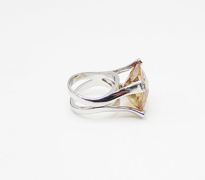 925 Sterling Silver  Citrine & White Cubic Zirconia Cocktail Ring Sz 7  RG3441