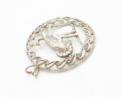 925 Sterling Silver  Vintage Shiny Ram Animal Round Swirl Pendant  PT11026