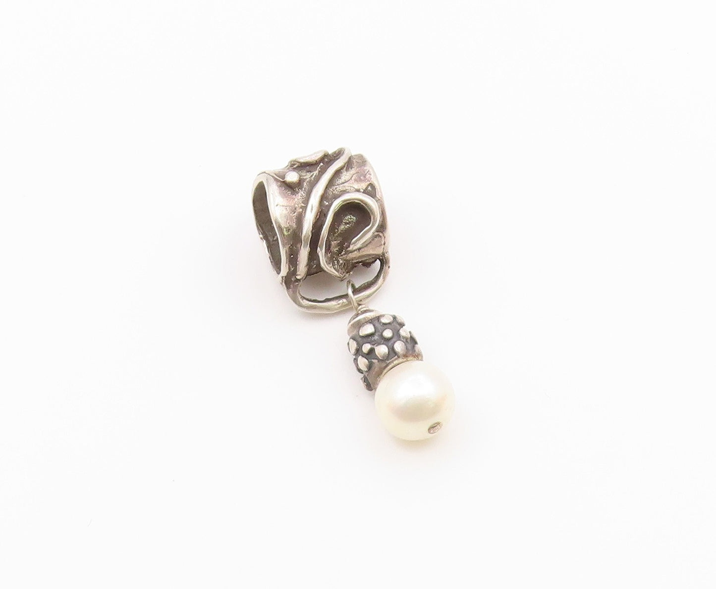925 Sterling Silver  Vintage Freshwater Pearl Swirl Bail Pendant  PT17633
