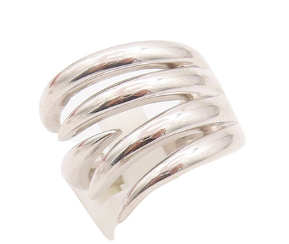 925 Sterling Silver Vintage Ring Modernist Solid Cutout Spikes   Sz 7.5  RG29103