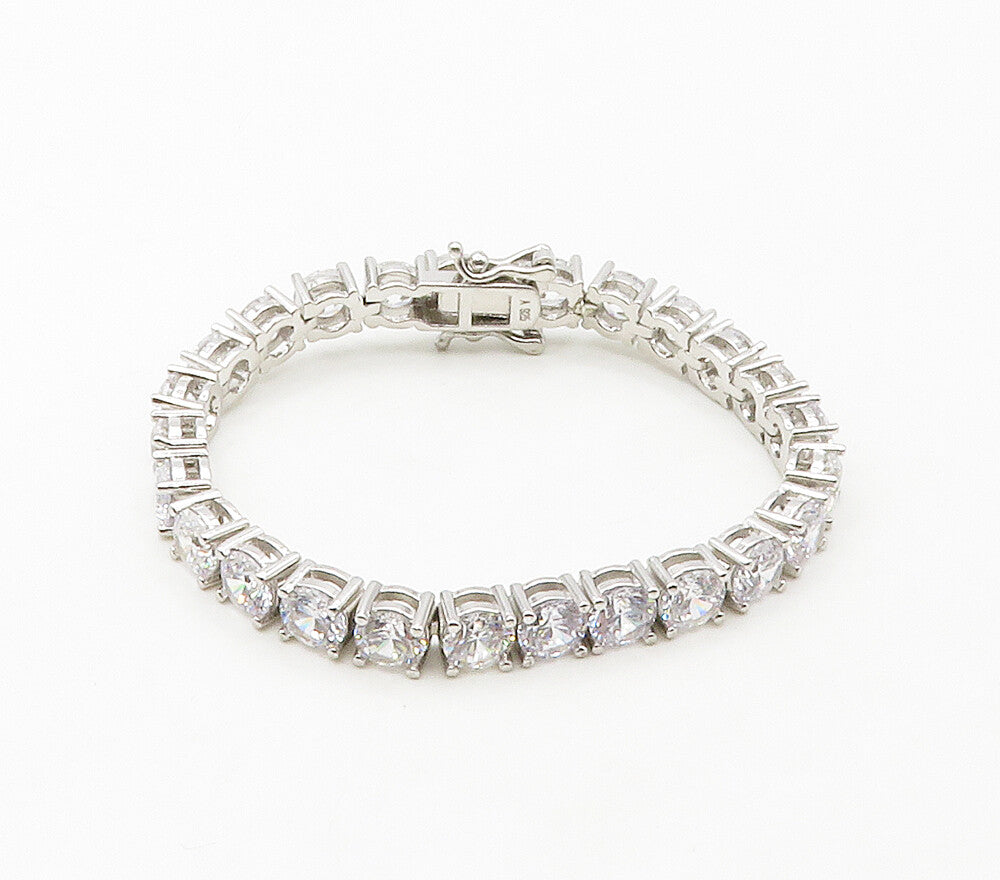 925 Sterling Silver  Shiny Round Cut Cubic Zirconia Tennis Bracelet  BT6523