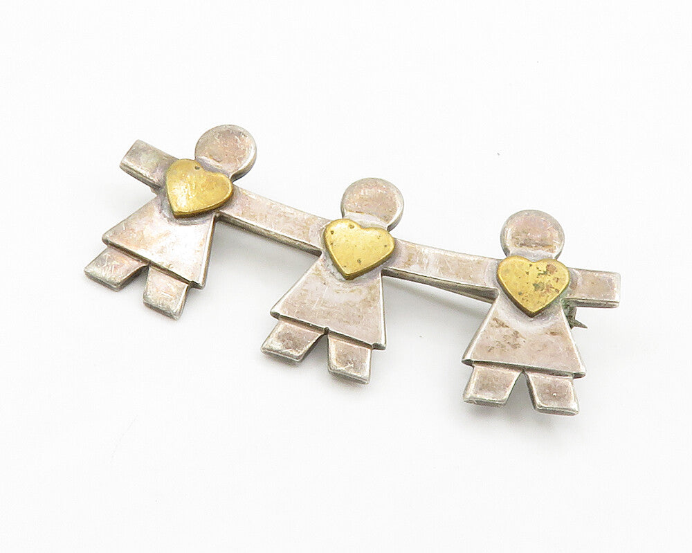 925 Sterling Silver  Vintage 2 Tone Love Heart Holding Hands Brooch Pin BP5185