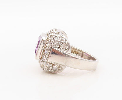 925 Sterling Silver Vintage Ring Square Cut Amethyst & Topaz Inlay Sz 7  RG30032