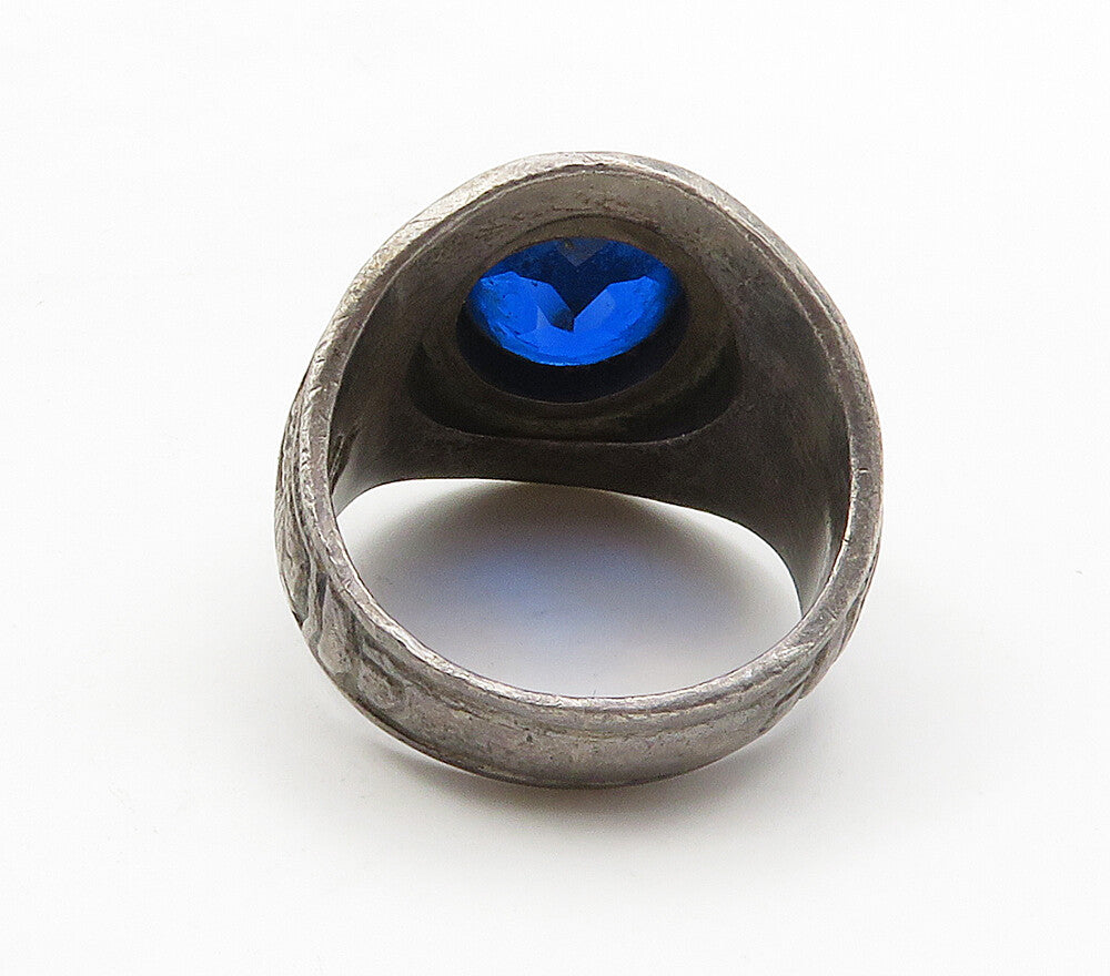 925 Silver  Vintage Blue Topaz John Ericsson JHS 1977 Class Ring Sz 9  RG15969