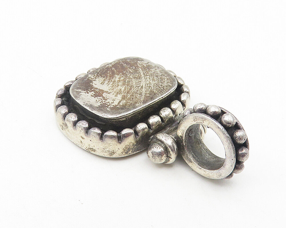 925 Sterling Silver  Vintage Oxidized Fluted Border Square Pendant  PT9232