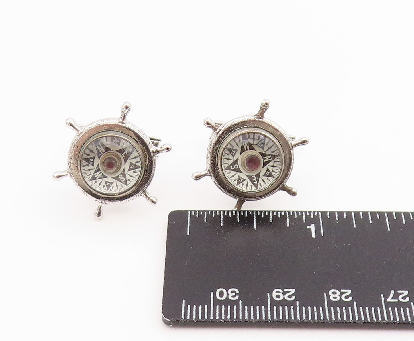 925 Sterling Silver Vintage Cufflinks HIS LORDSHIP Compass & Marine Wheel TR4152