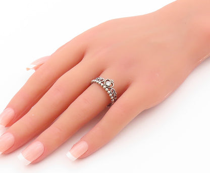 925 Sterling Silver Vintage Ring PANDORA CZ Heart Cutout Tieara  SZ 8.5  RG31968
