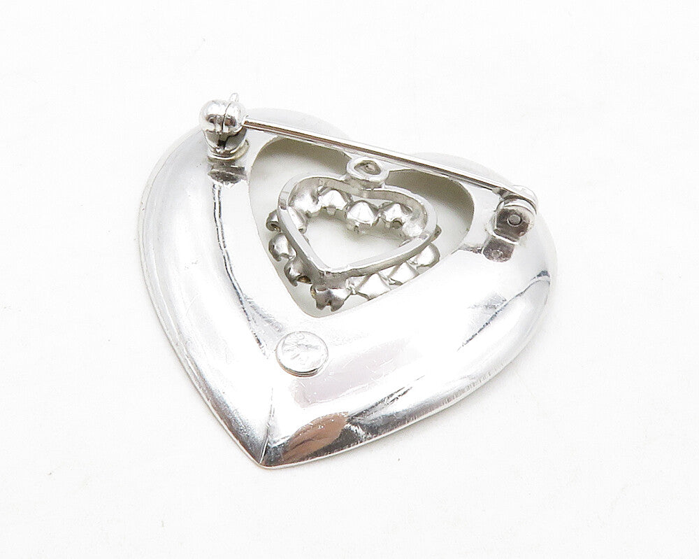 925 Sterling Silver  Shiny Cubic Zirconia Open Love Heart Brooch Pin  BP5116
