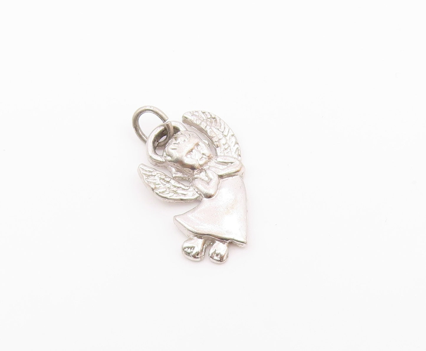 925 Sterling Silver  Vintage Carved Angel With Praying Hands Pendant  PT21066