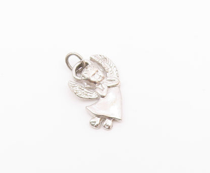 925 Sterling Silver  Vintage Carved Angel With Praying Hands Pendant  PT21066