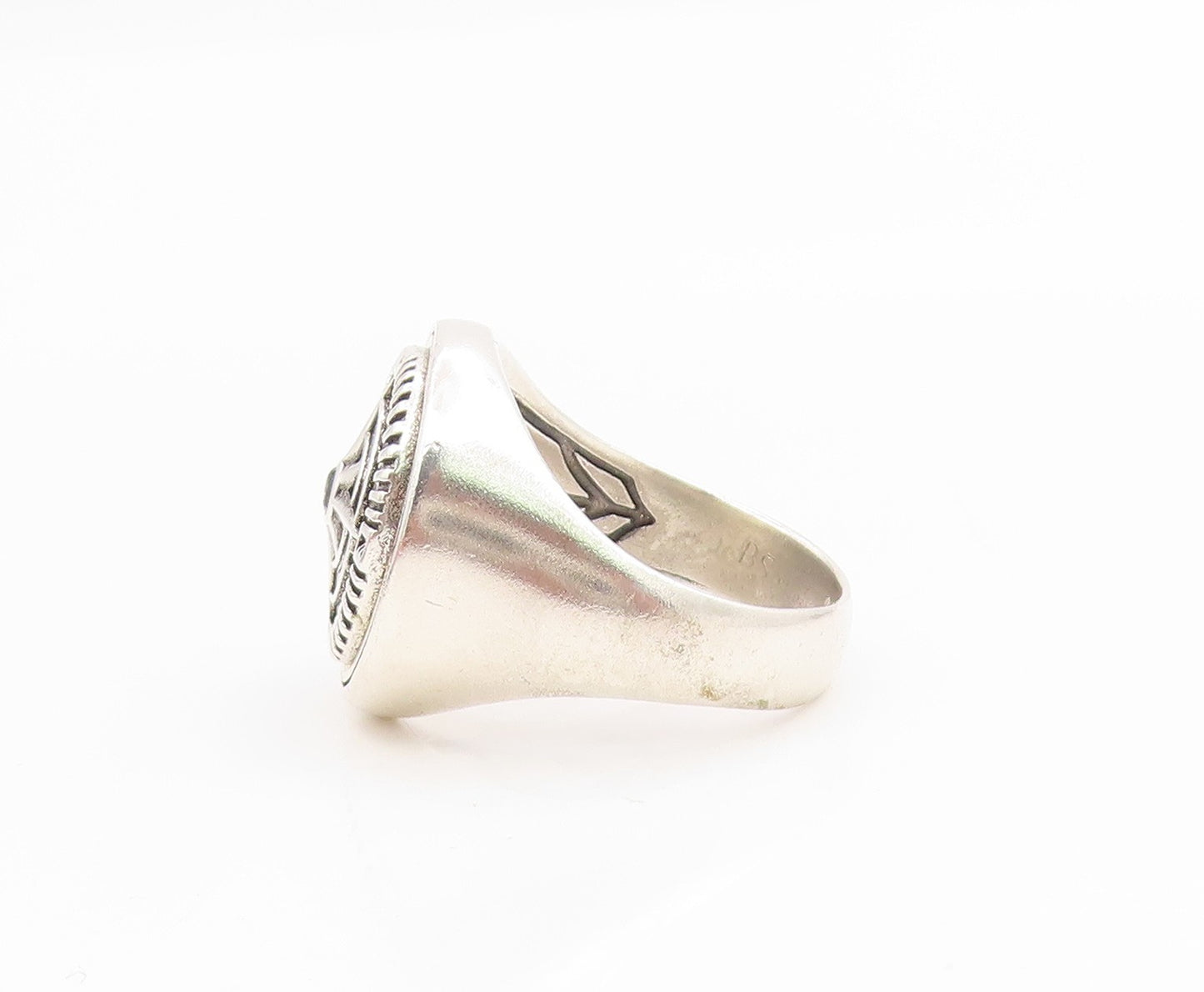 925 Sterling Silver Vintage Ring Carved Nautical Compass Signet  Sz 9.5  RG34415