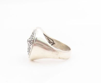 925 Sterling Silver Vintage Ring Carved Nautical Compass Signet  Sz 9.5  RG34415