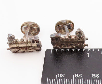 925 Sterling Silver Vintage Cuff Links Antique Dark Tone Train Engine   TR3884