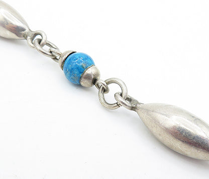 MEXICO 925 Sterling Silver  Vintage Turquoise Ball Bead Chain Bracelet  BT1892