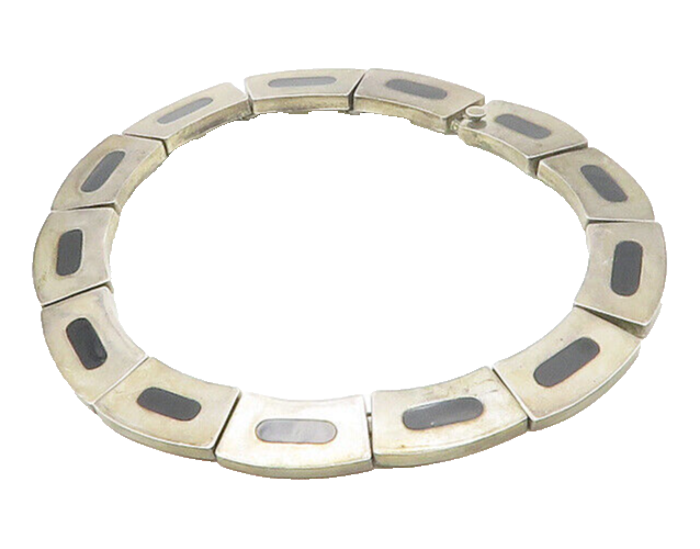 MEXICO 925 Sterling Silver Vintage Inlaid Gemstone Chain Necklace  NE2756