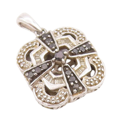 925 Sterling Silver Vintage Pendant Diamonds Square Inlay Spinal Bands  PT24405