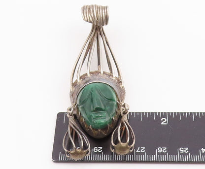 925 Sterling Silver Vintage Pendant TAXCO MEXICO Carved Jade Warrior  PT26046