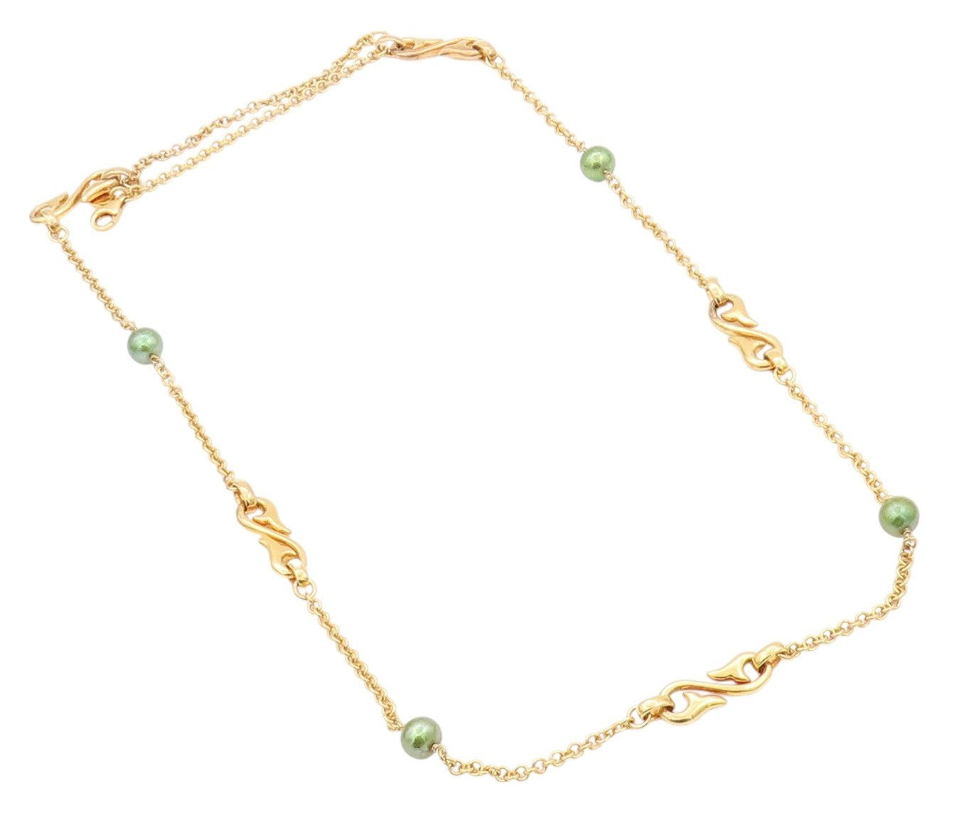 925 Sterling Silver Vintage Necklace Gold Plated Minimalist Green Pearls NE4507
